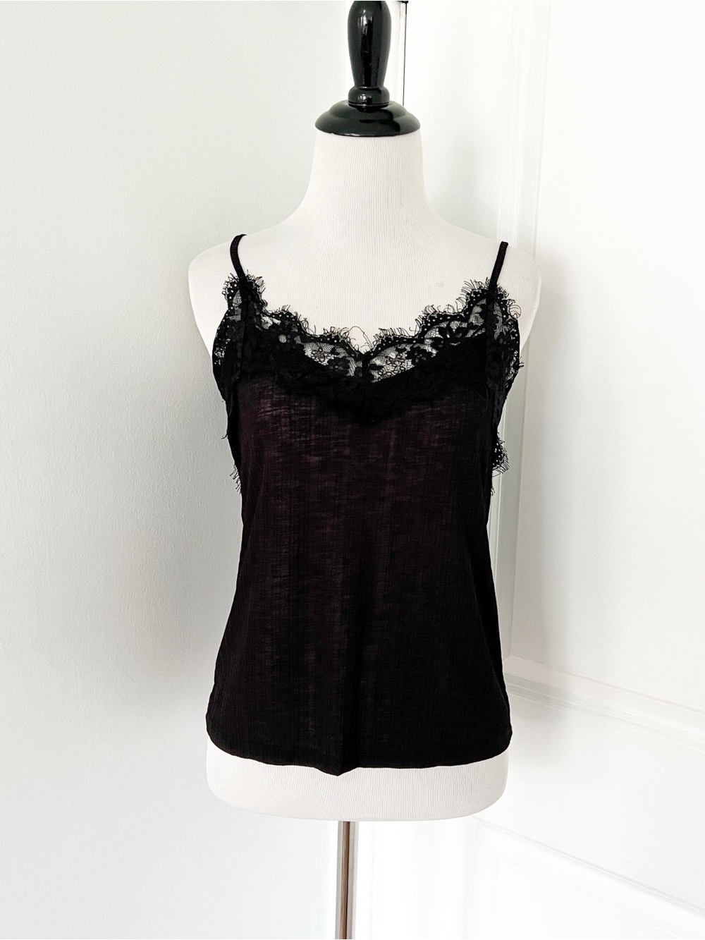 Zara Black Lace-Trim Ribbed Cami - Small